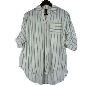 Colori LEORA Oversized Striped White And Green Button-Down‎ Shirt XS (Fits S–M)